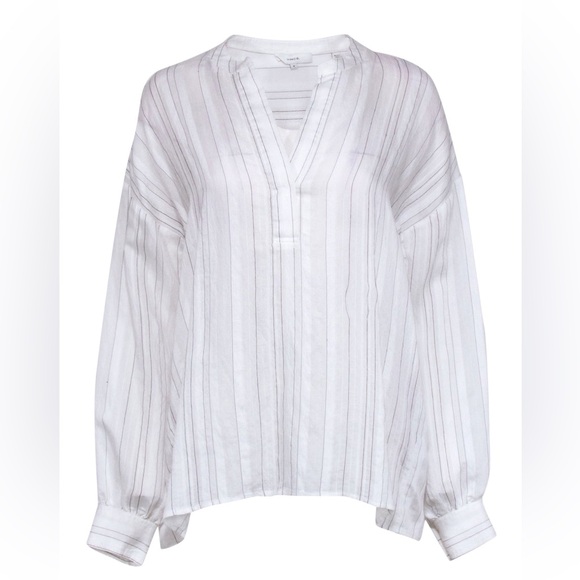 Vince V-neck Tunic Blouse with Stripe - Picture 1 of 7